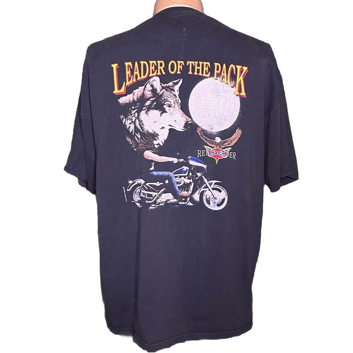 Rare Vintage 90’s Rebel Rider Leader Of The Pack Wolf 3d Emblem Style T Shirt